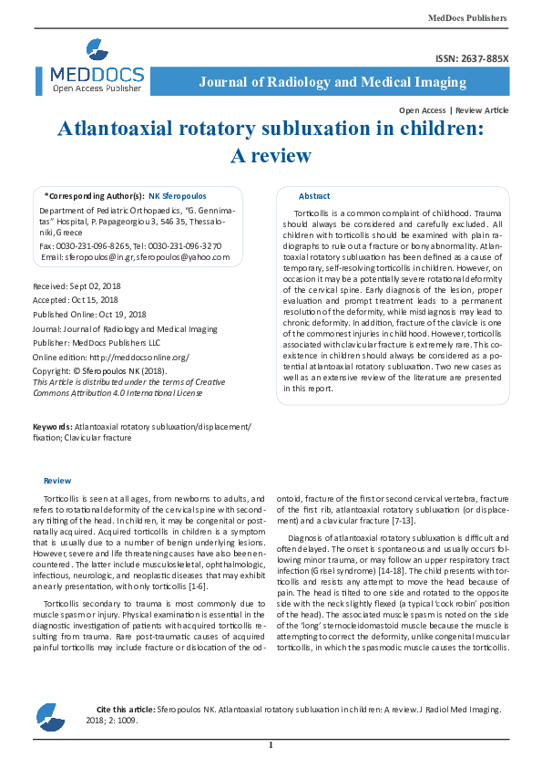 (PDF) Atlantoaxial rotatory subluxation in children: A review