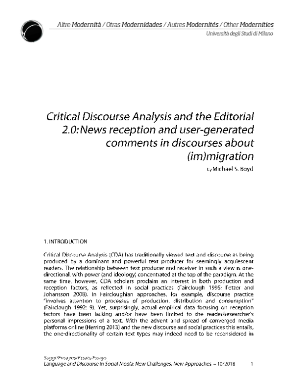 (PDF) Critical Discourse Analysis and the Editorial 2.0: News reception ...