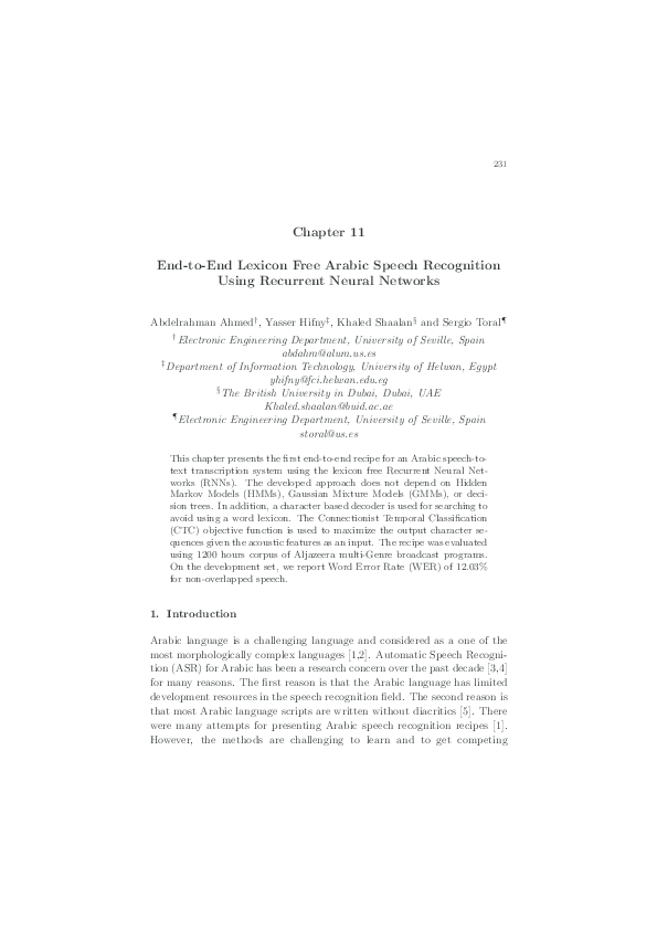 (PDF) End-to-End Lexicon Free Arabic Speech Recognition Using Recurrent ...