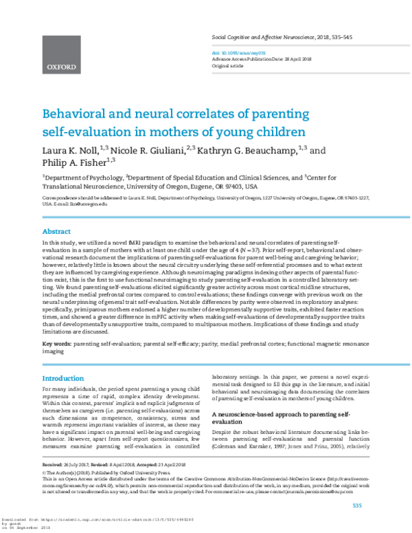 (PDF) Behavioral and neural correlates of parenting self-evaluation in ...