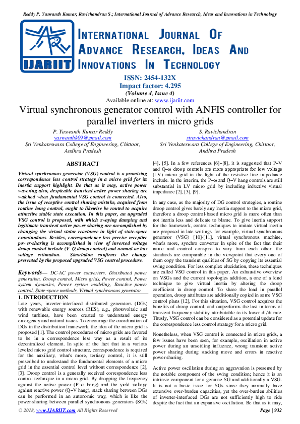 (PDF) Virtual synchronous generator control with ANFIS controller for ...