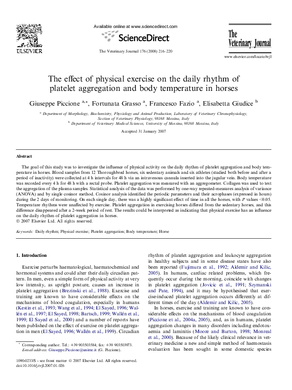 (PDF) The effect of physical exercise on the daily rhythm of platelet ...