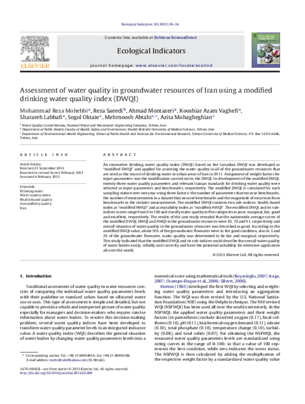 (PDF) Assessment of water quality in groundwater resources of Iran ...