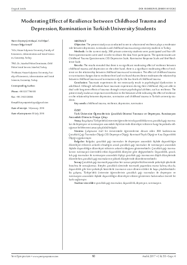 (PDF) Moderating Effect of Resilience between Childhood Trauma and ...