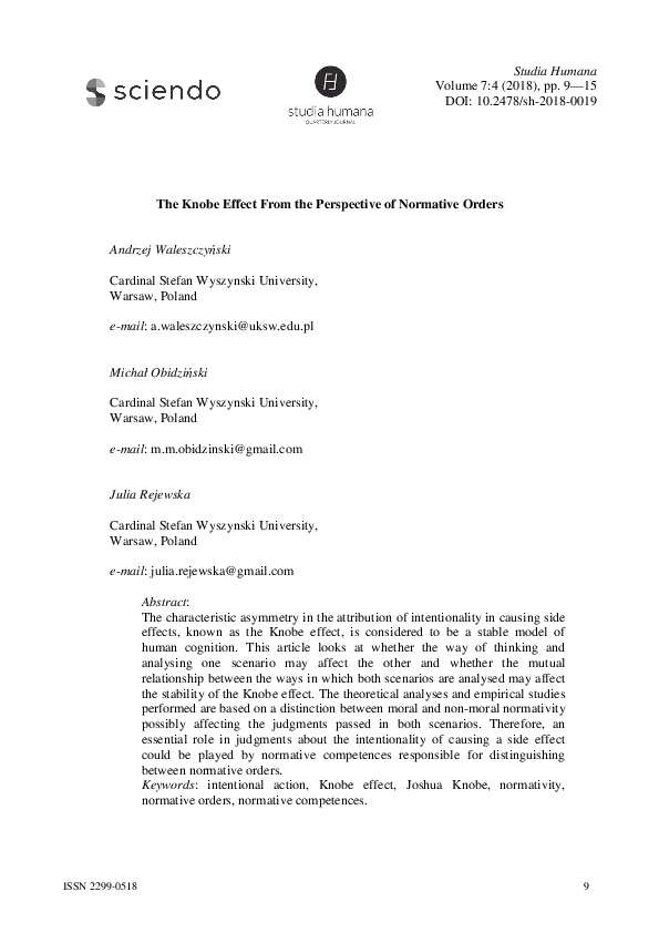 (PDF) The Knobe Effect From the Perspective of Normative Orders