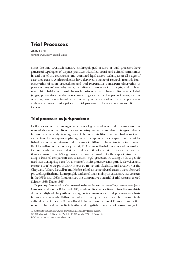 (PDF) Trial Processes, The International Encyclopedia of Anthropology, 2018