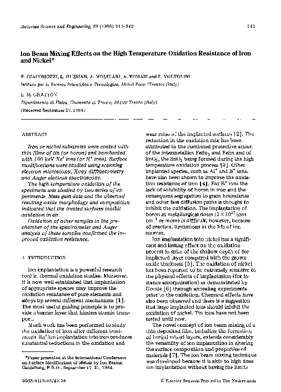 (PDF) Ion Beam Mixing Effects on the High Temperature Oxidation ...