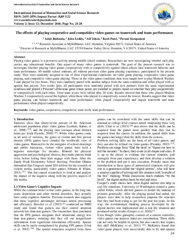 (PDF) The effects of playing cooperative and competitive video games on ...