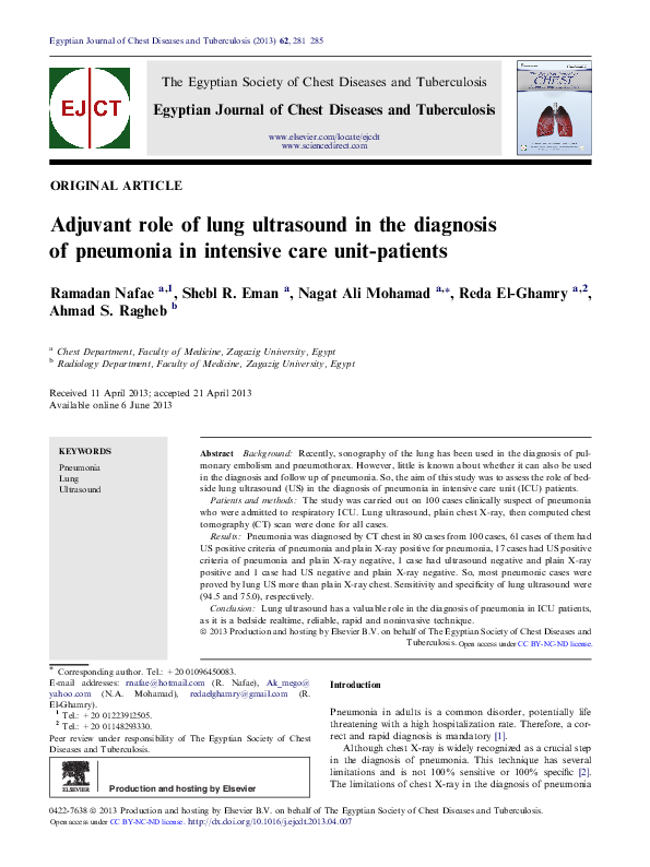 (PDF) Adjuvant role of lung ultrasound in the diagnosis of pneumonia in ...