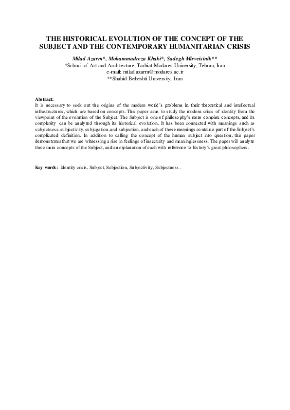 (PDF) The Historical Evolution of the Concept of the Subject and the ...