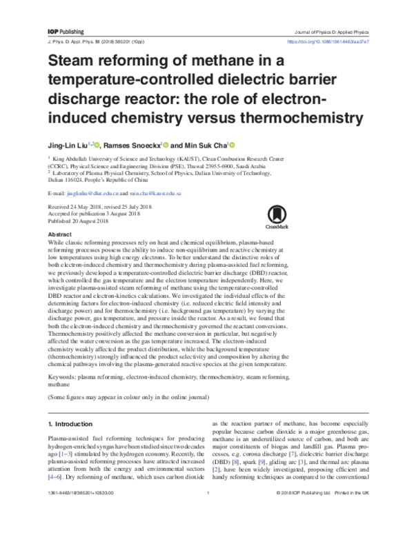 (PDF) Steam reforming of methane in a temperature-controlled dielectric ...
