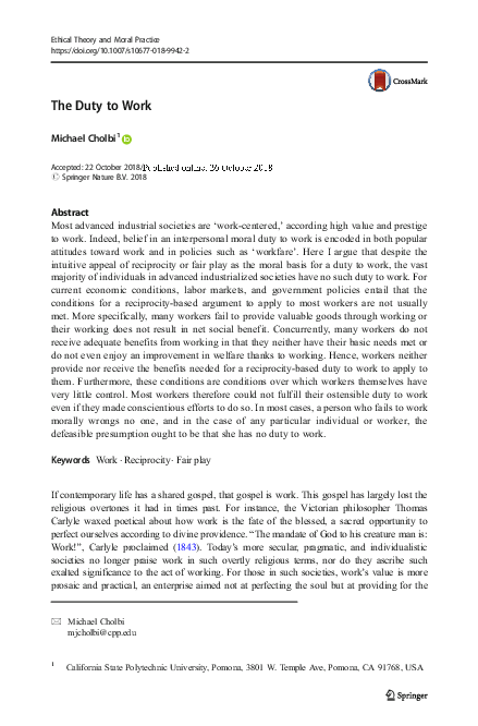 First page of “The Duty To Work”