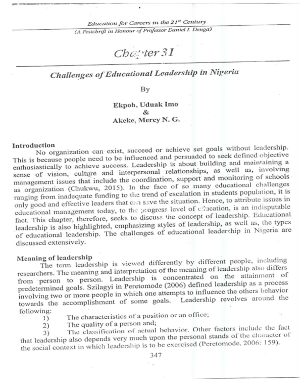 (PDF) Challenges of Educational Leadership in Nigeria