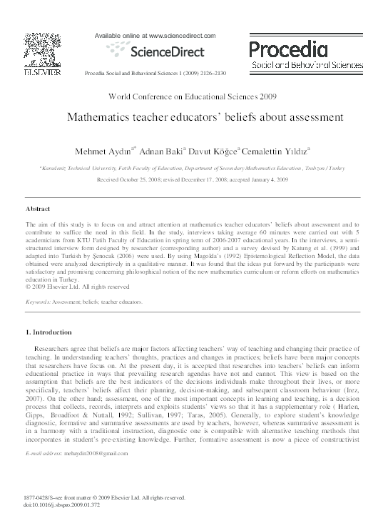 (PDF) Mathematics teacher educators’ beliefs about assessment
