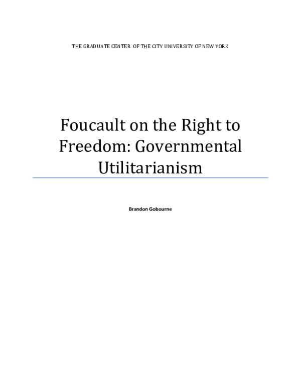 (PDF) Foucault on the Right to Freedom: Governmental Utilitarianism