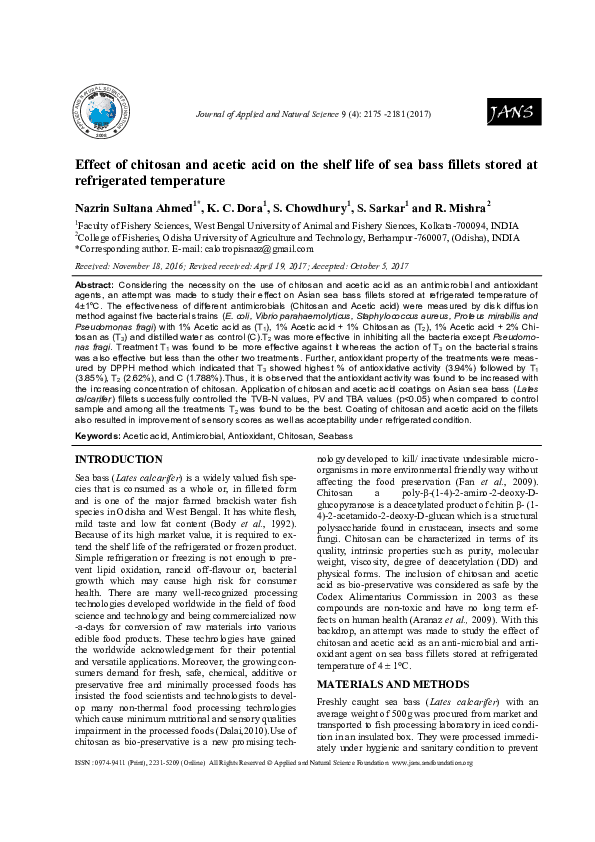 (PDF) Effect of chitosan and acetic acid on the shelf life of sea bass ...