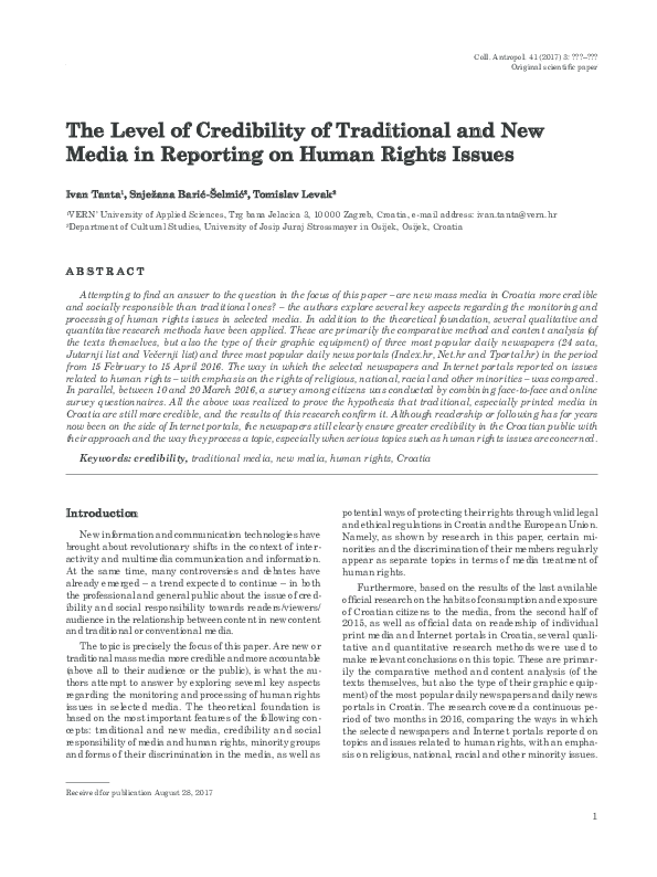 (PDF) The Level of Credibility of Traditional and New Media in ...