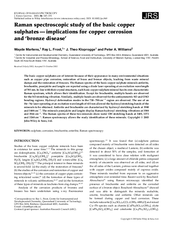 (PDF) Raman spectroscopic study of the basic copper sulphates ...