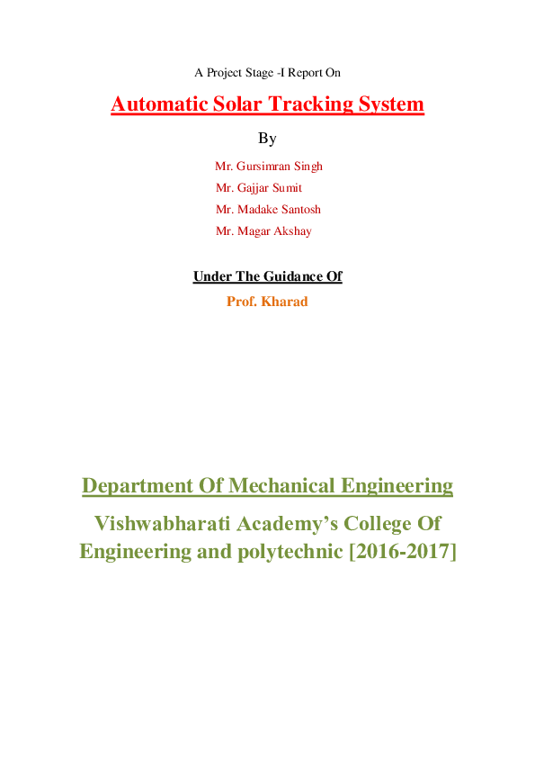 (DOC) A Project Stage -I Report On Automatic Solar Tracking System ...