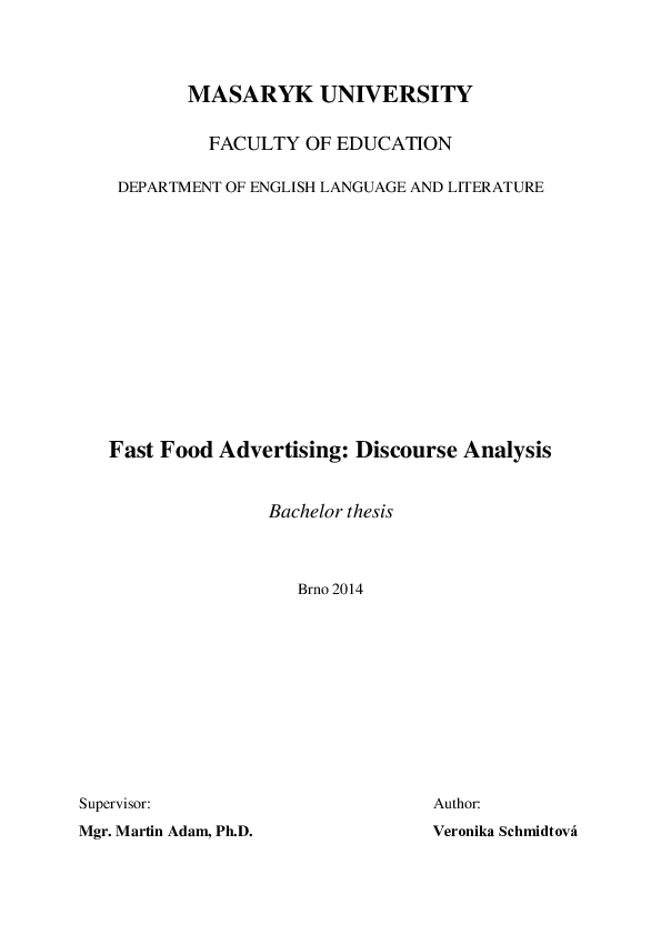 (PDF) MASARYK UNIVERSITY Fast Food Advertising Discourse Analysis
