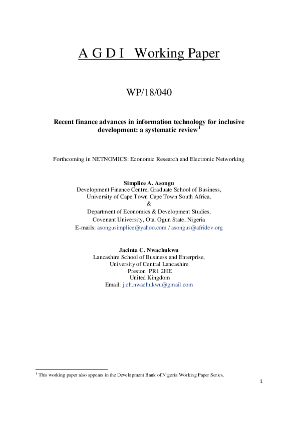 (PDF) Recent finance advances in information technology for inclusive ...