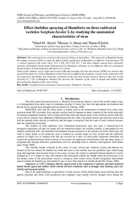 (PDF) Effect thefoliar spraying of Humiforte on three cultivated ...