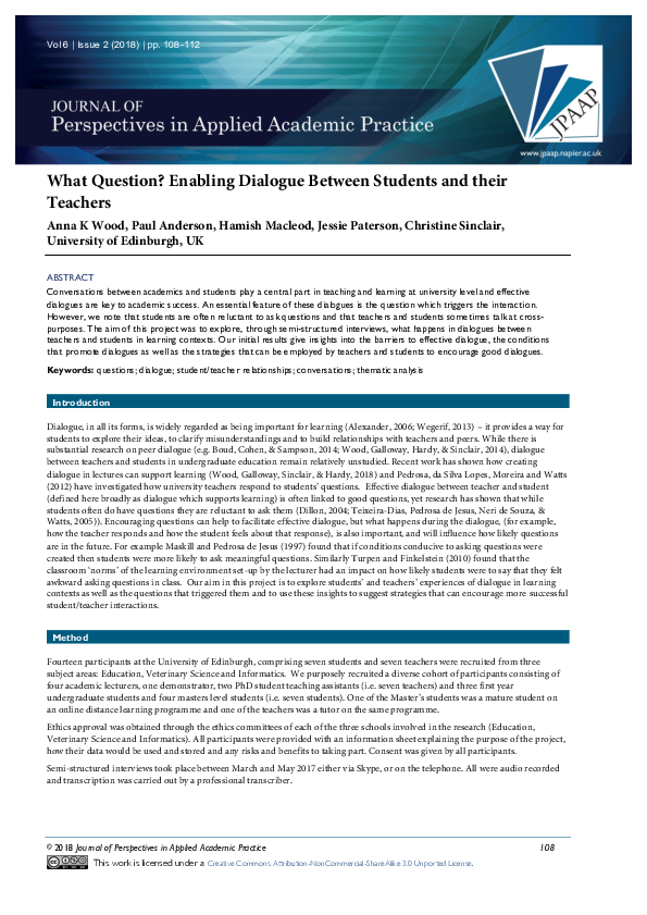 (PDF) What Question? Enabling Dialogue Between Students and their Teachers