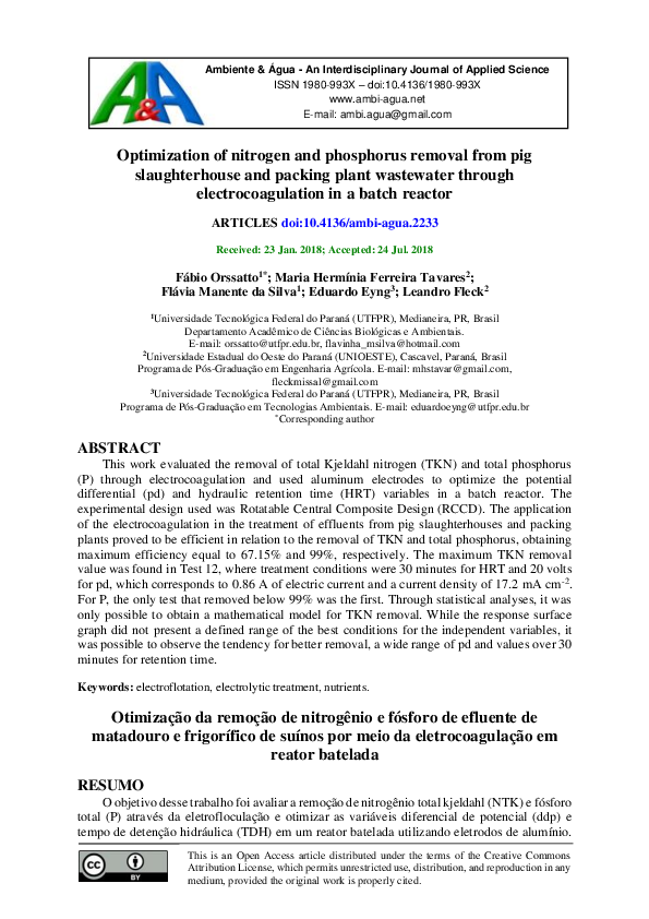 (PDF) Optimization of nitrogen and phosphorus removal from pig ...