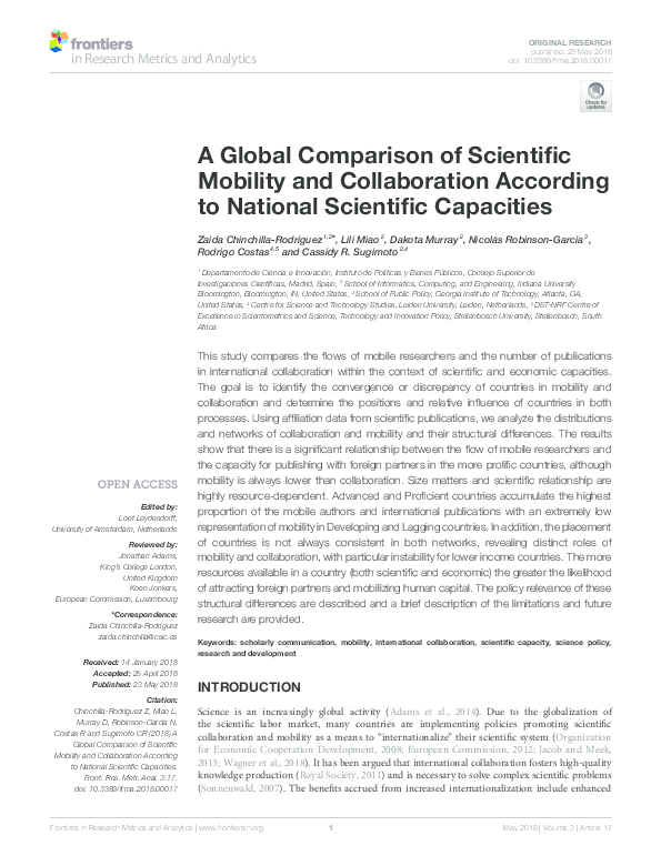(PDF) A Global Comparison of Scientific Mobility and Collaboration ...