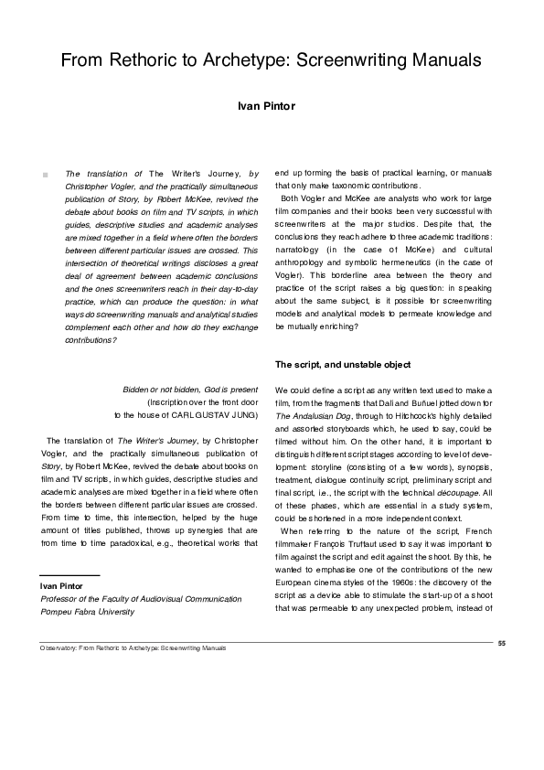 (PDF) From Rethoric to Archetype: ScreenWriting Manuals