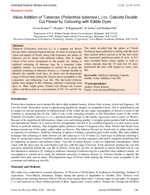 (PDF) Value Addition of Tuberose (Polianthes tuberosa L.) cv. Calcutta