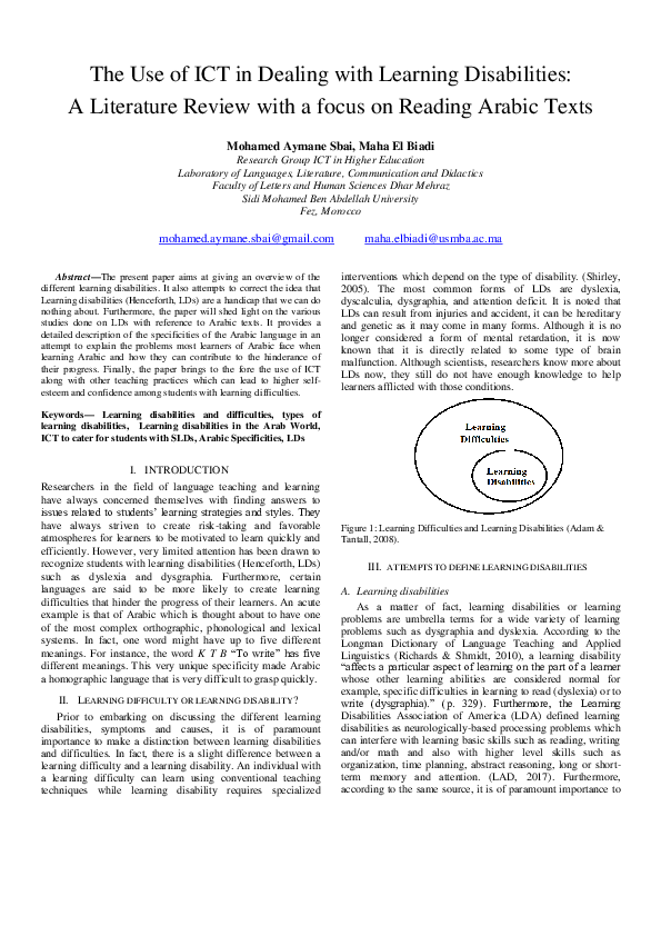 (PDF) The Use of ICT in Dealing with Learning Disabilities: A ...
