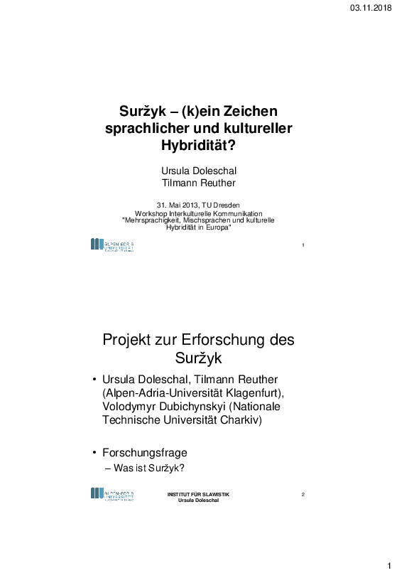 (PDF) Suržyk – (k)ein Zeichen sprachlicher und kultureller Hybridität ...