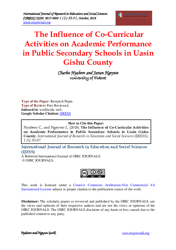(PDF) The Influence of Co-Curricular Activities on Academic Performance ...