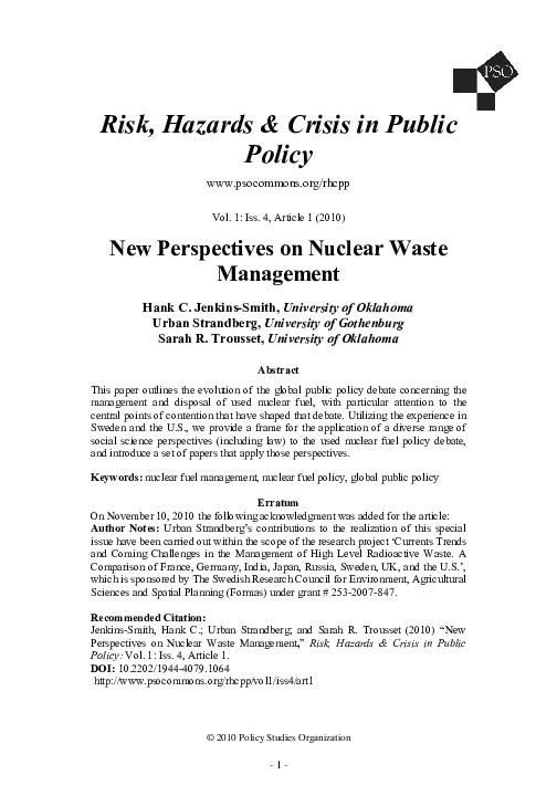 (PDF) New Perspectives on Nuclear Waste Management Urban Strandberg
