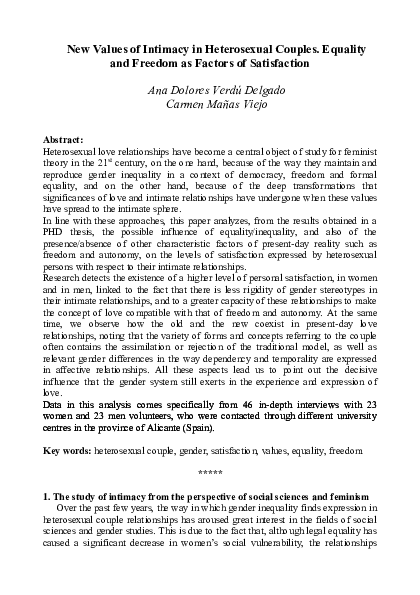 (PDF) New Values of Intimacy in Heterosexual Couples. Equality and ...