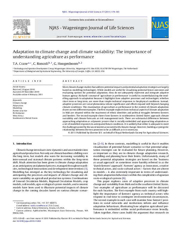 (PDF) Adaptation to climate change and climate variability: The ...