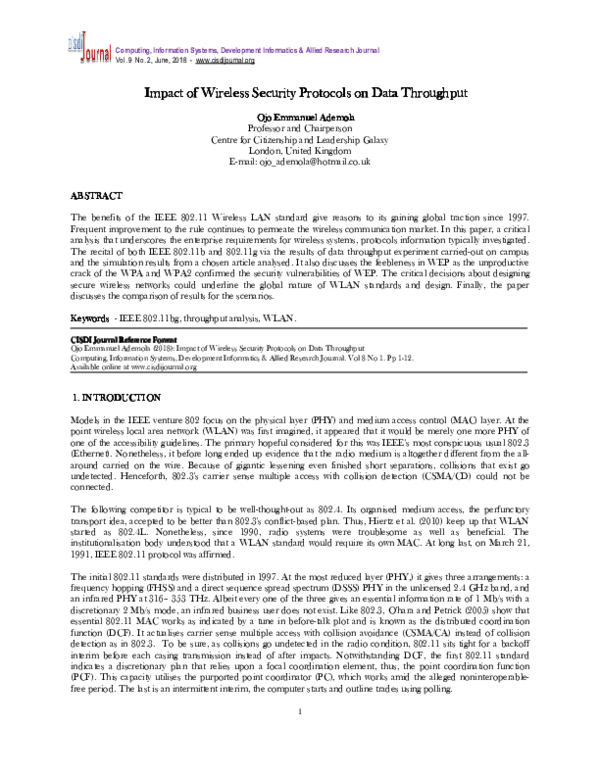 (PDF) Impact of Wireless Security Protocols on Data Throughput