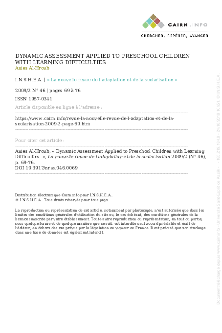 (PDF) DYNAMIC ASSESSMENT APPLIED TO PRESCHOOL CHILDREN WITH LEARNING ...