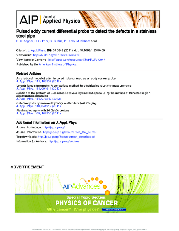 (PDF) Pulsed eddy current differential probe to detect the defects in a ...