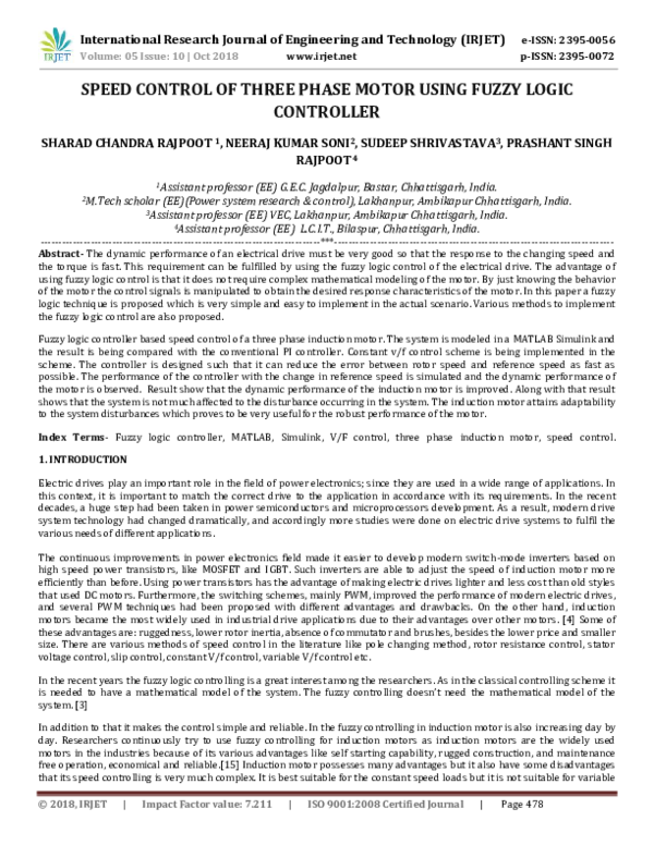 (PDF) IRJET- SPEED CONTROL OF THREE PHASE MOTOR USING FUZZY LOGIC ...
