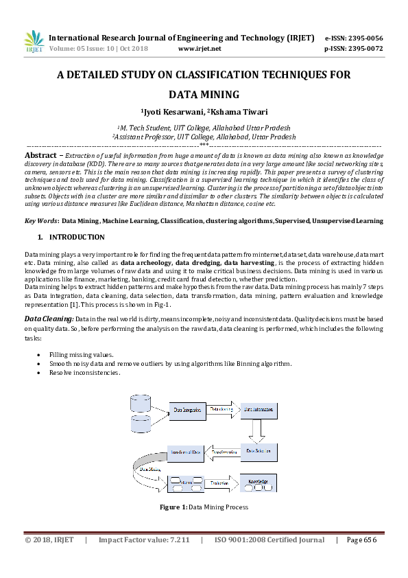 (PDF) IRJET- A DETAILED STUDY ON CLASSIFICATION TECHNIQUES FOR DATA MINING