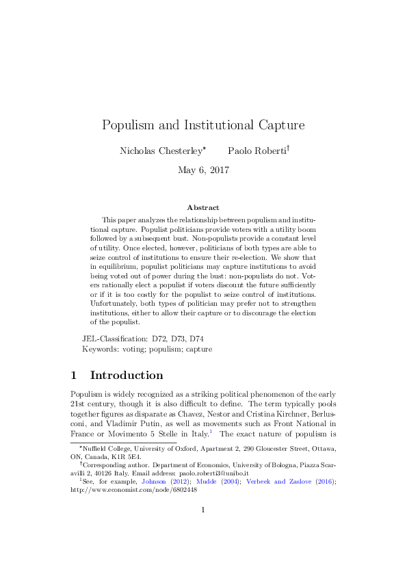 (PDF) Populism and Institutional Capture