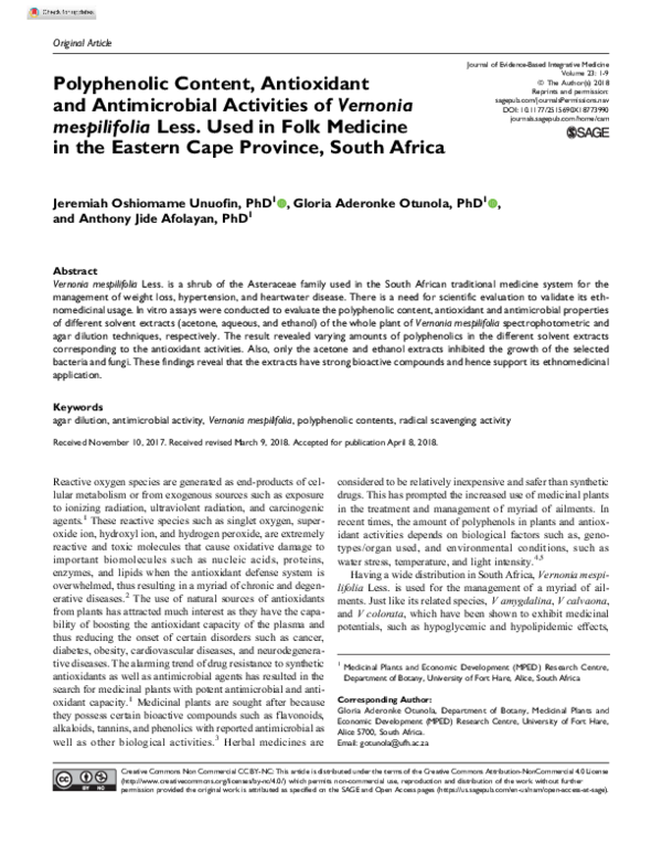 (PDF) Polyphenolic Content, Antioxidant and Antimicrobial Activities of ...