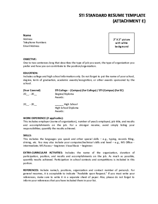 (DOC) Attachment E Resume Template Emvir Rivera Academia.edu