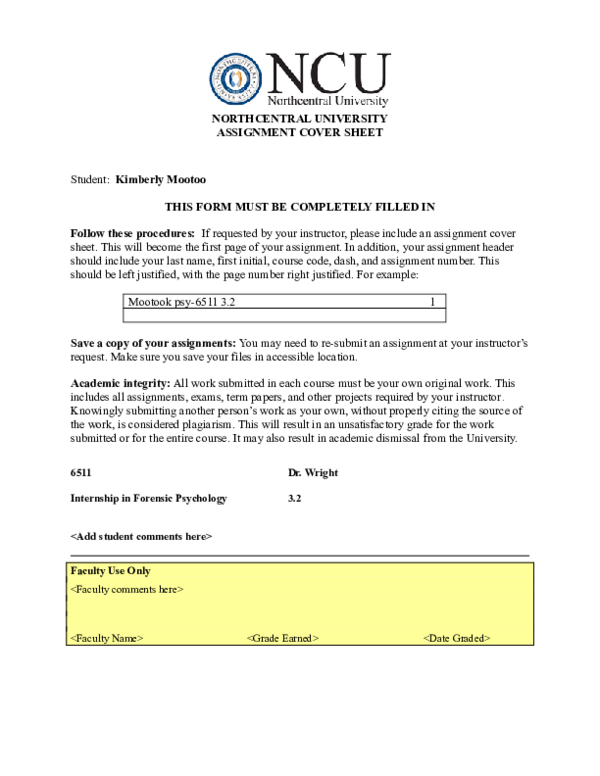 University assignment cover page doc image