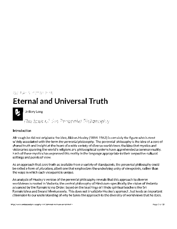 (PDF) Eternal and Universal Truth: The Idea of the Perennial Philosophy ...