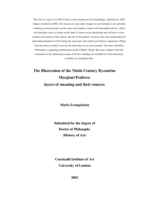 (PDF) The illustration of the ninthcentury Byzantine marginal psalters