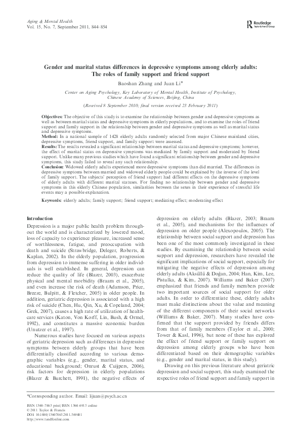 (PDF) Gender and marital status differences in depressive symptoms ...