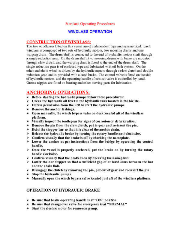 (DOC) Standard Operating Procedures CONSTRUCTION OF WINDLASS